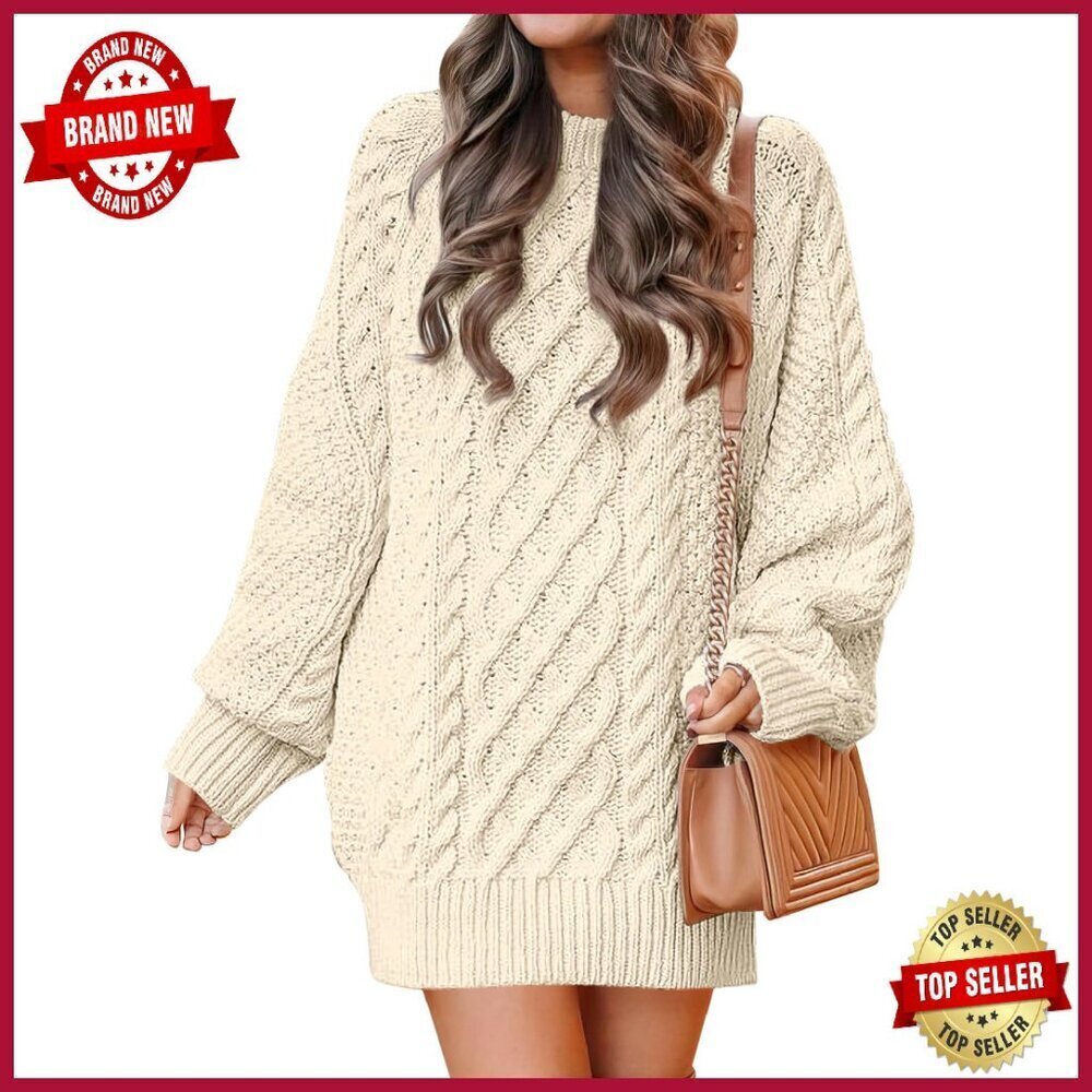Oversized Cable Knit Sweater Dress, Chunky Acrylic, Long Sleeve